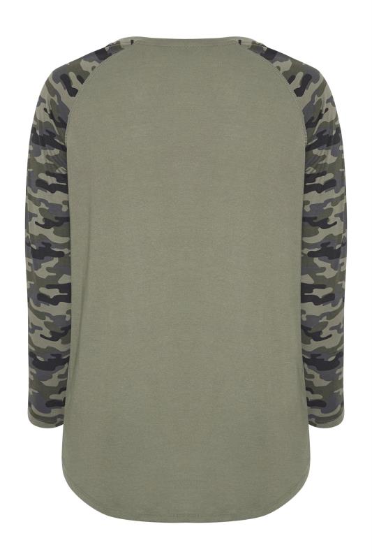 Curve Khaki Green Camo Print Long Sleeve T-Shirt_BK.jpg