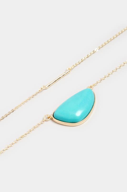 Gold & Blue Double Layer Stone Necklace | Yours Clothing  3