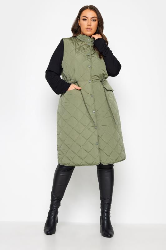 YOURS Plus Size Green Lightweight Quilted Midi Gilet | Yours Clothing 2