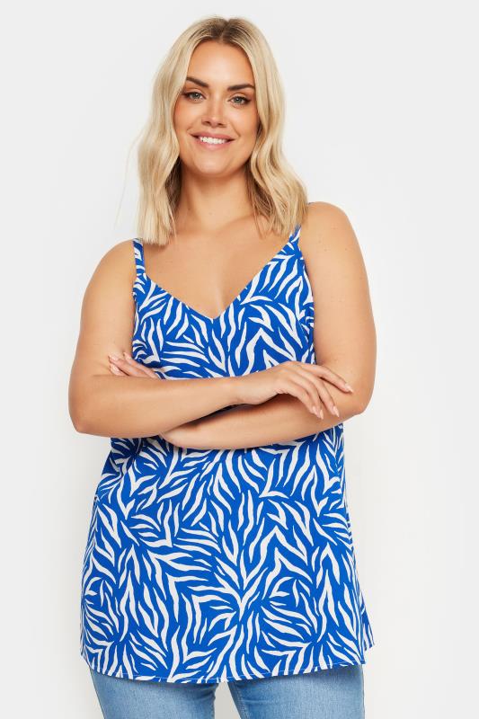 YOURS Plus Size Blue Zebra Print Cami Top | Yours Clothing 1