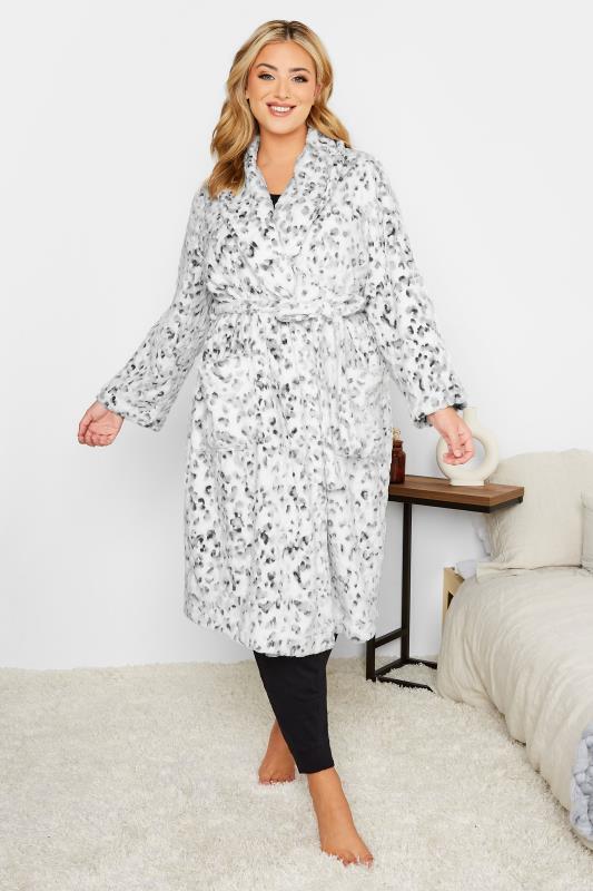 Plus Size White Animal Print Dressing Gown | Yours Clothing 1