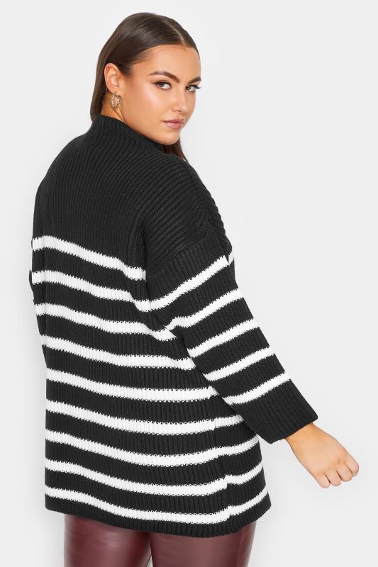 YOURS LUXURY Plus Size Black Stripe High Neck Jumper | Yours Clothing 4