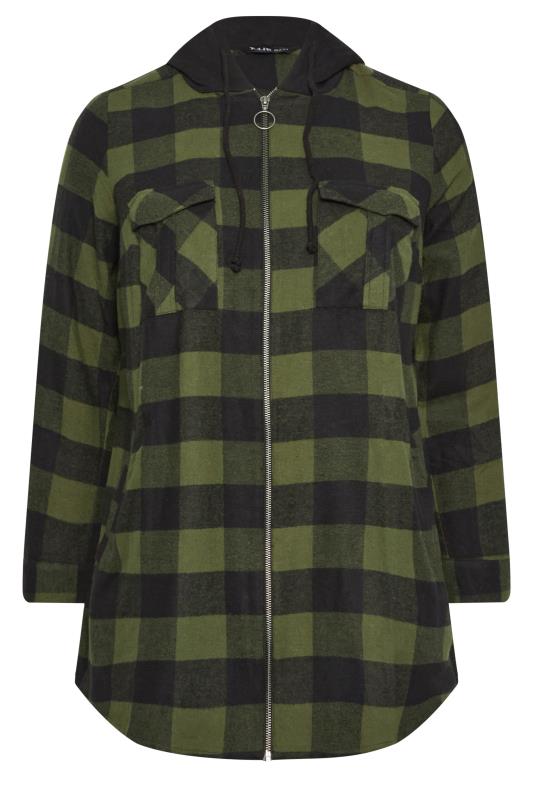YOURS Plus Size Khaki Green Check Print Hooded Shirt | Yours Clothing 8