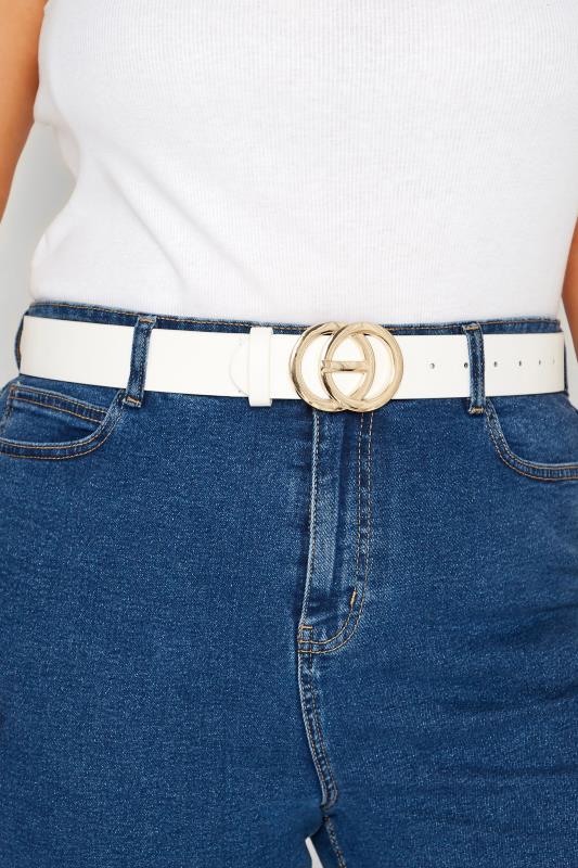 Plus Size  White Double Ring Faux Leather Belt
