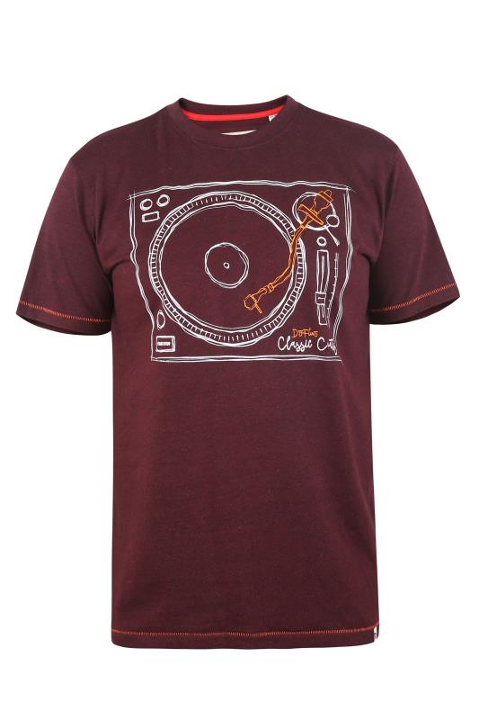 D555 Big & Tall Burgundy Red Retro Vinyl Printed T-Shirt 2
