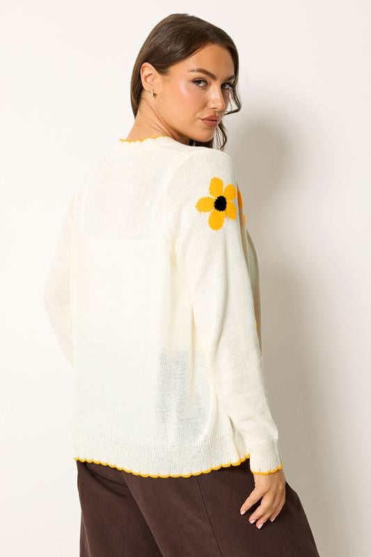 YOURS Curve Ivory White Sunflower Knitted Cardigan | Yours Clothing 4