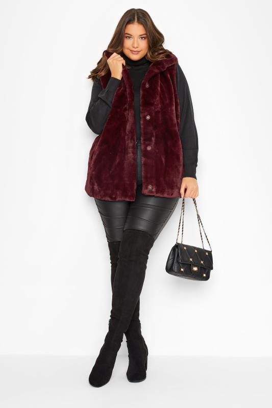 LTS Tall Women's Dark Red Faux Fur Hooded Gilet | Long Tall Sally 2