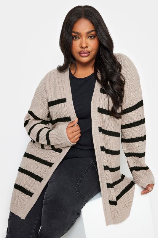 YOURS Plus Size Beige Brown & Black Striped Cardigan | Yours Clothing 4