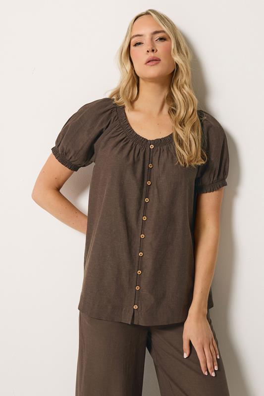  LTS Tall Blouse boutonnée marron chocolat en lin