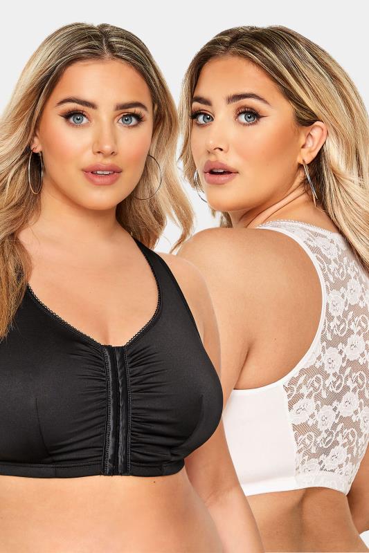 Plus Size  YOURS 2 PACK Black & White Front Fastening Lace Back Bras