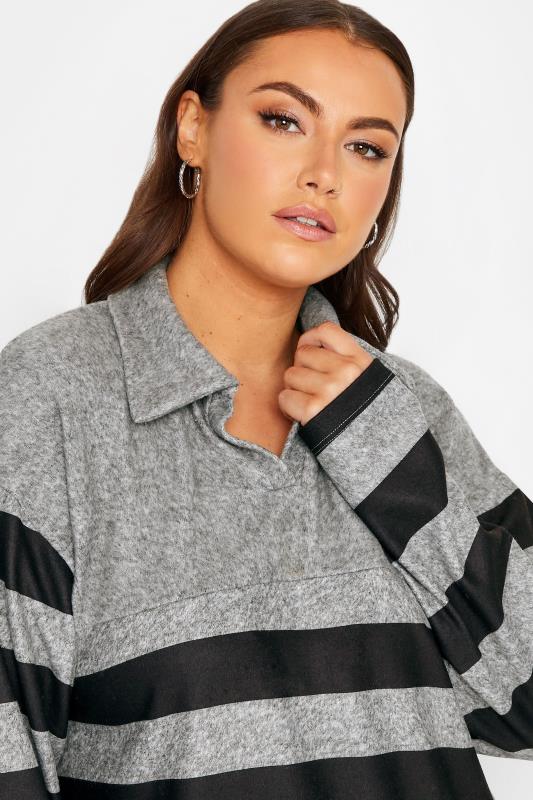YOURS LUXURY Curve Grey Stripe Open Collar Soft Touch Dress | Yours Clothing 4