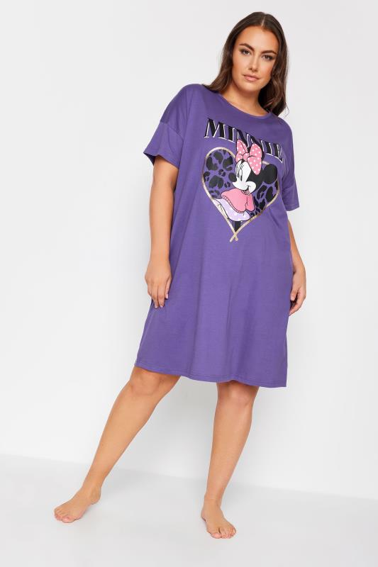 DISNEY Plus Size Purple Minnie Mouse Heart Sleep Tee Nightdress | Yours Clothing 1