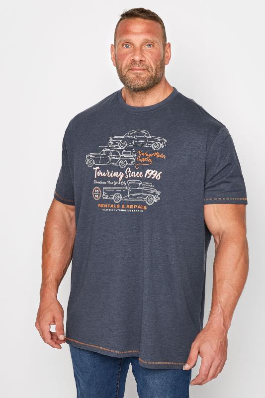 Men's  D555 Big & Tall Navy Blue Vintage Cars Printed T-Shirt