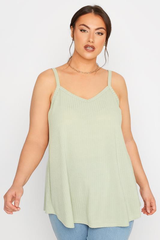 LIMITED COLLECTION Curve Sage Green Rib Swing Cami Top_A.jpg