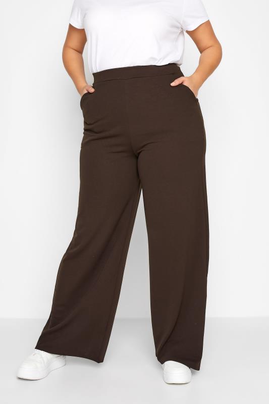  Grande Taille LTS Tall Chocolate Brown Stretch Scuba Wide Leg Trousers