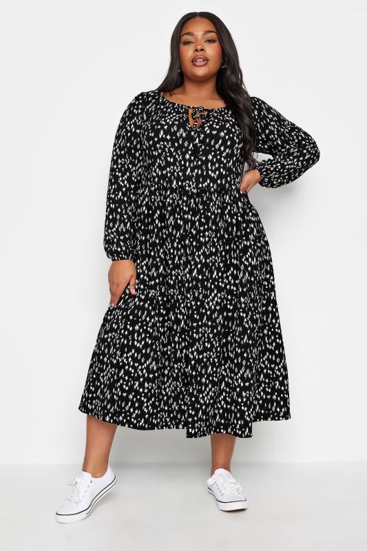 YOURS Plus Size Black Textured Leopard Print Midaxi Dress | Yours Clothing