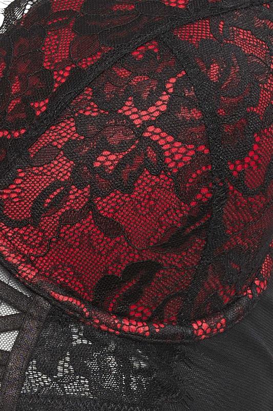 YOURS Plus Size Black & Red Lace Strap Detail Padded Longline Bra | Yours Clothing 8