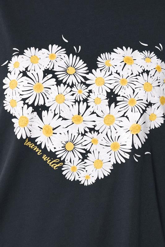YOURS Plus Size Navy Daisy Heart Print T-Shirt | Yours Clothing 4