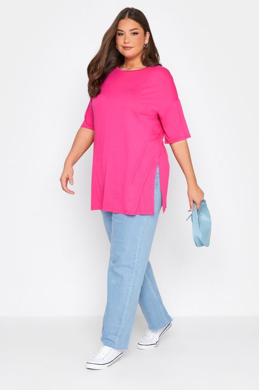 Plus Size Hot Pink Oversized T-Shirt | Yours Clothing  2