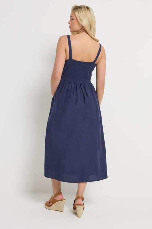 M&Co Navy Blue Linen Embroidered Trim Maxi Dress | M&Co 5