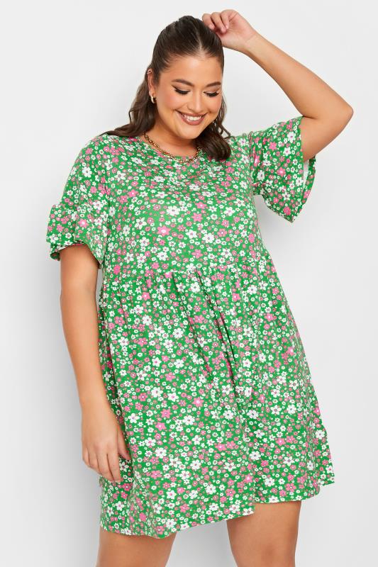 Plus Size  YOURS Curve Green Floral Tunic Dress