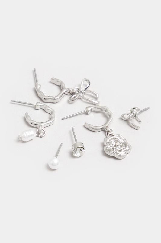 6 PACK Silver Tone Bow & Pearl Earrings | Yours Clothing 4