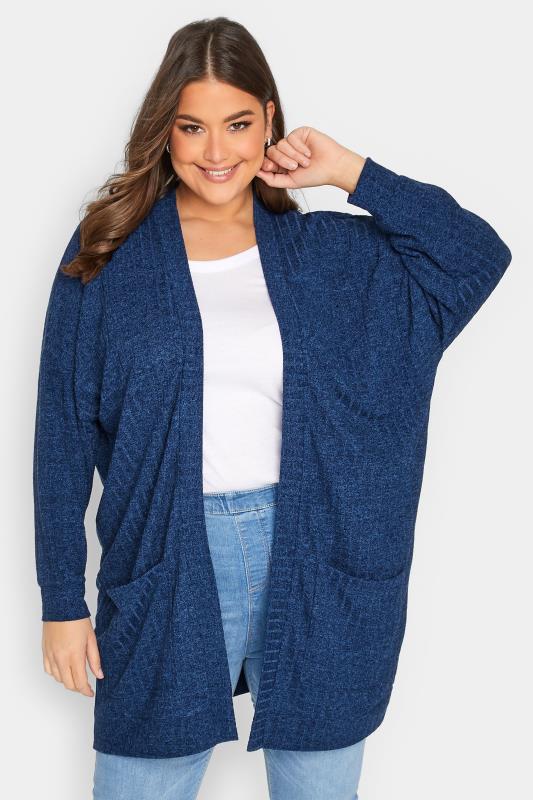 YOURS Plus Size Blue Ribbed Soft Touch Cardigan | Yours Clothing 1