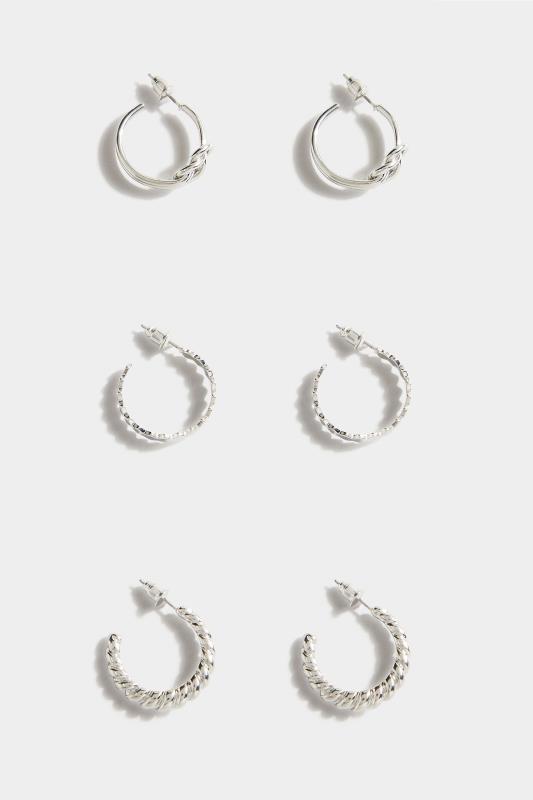  3 PACK Silver Tone Knot & Hoop Earrings