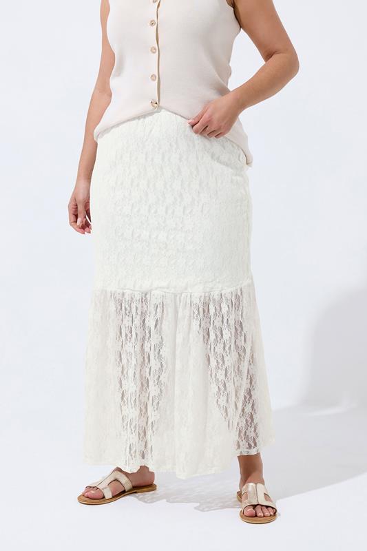 LIMITED COLLECTION Plus Size White Lace Maxi Skirt | Yours Clothing 1