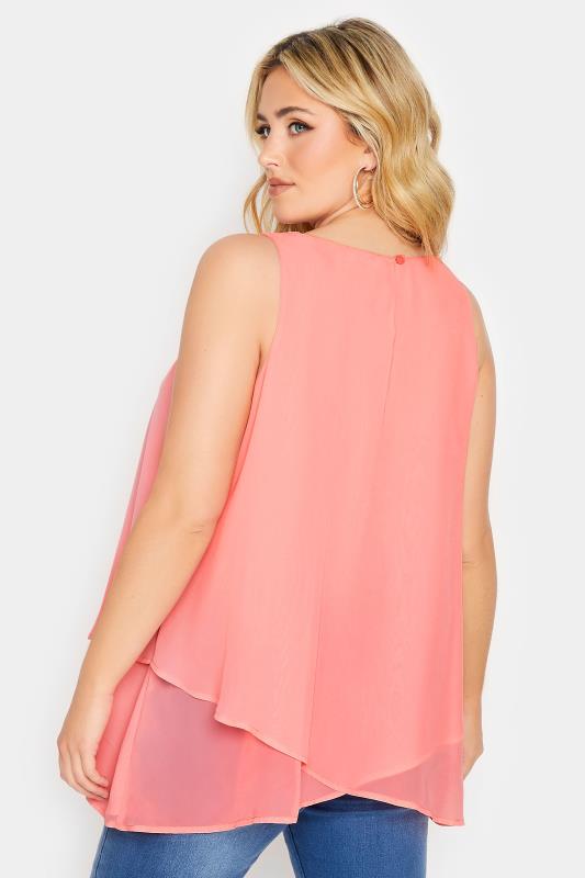 YOURS LONDON Plus Size Pink Layered Vest Top | Yours Clothing 3