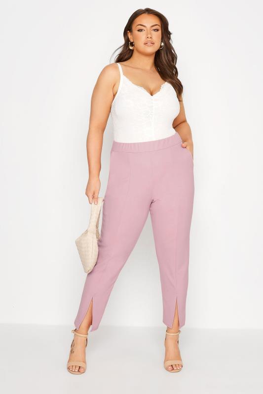 LIMITED COLLECTION Curve Dusky Pink Split Hem Tapered Trousers_B.jpg