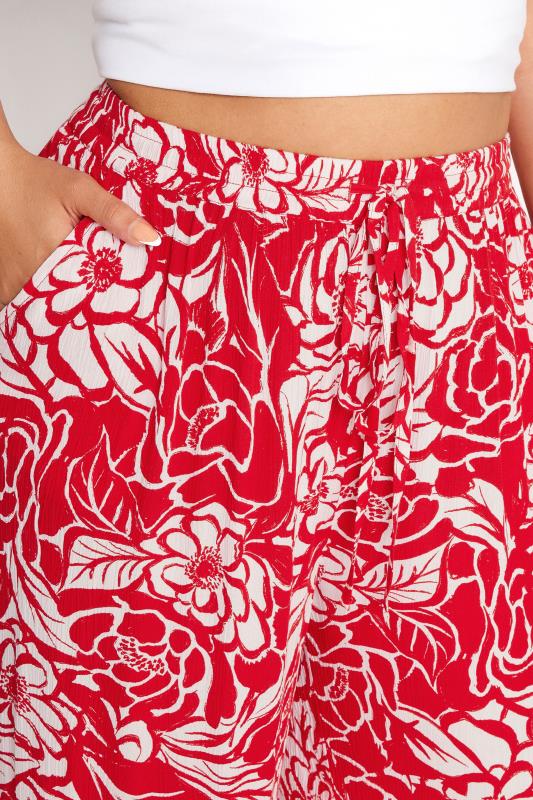 YOURS Plus Size Red Floral Print Crinkle Drawstring Trousers | Yours Clothing 5