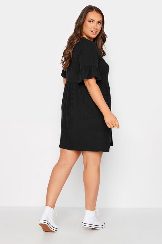 YOURS Curve Plus Size Black Frill Sleeve Tunic Dress | Yours Clothing  3