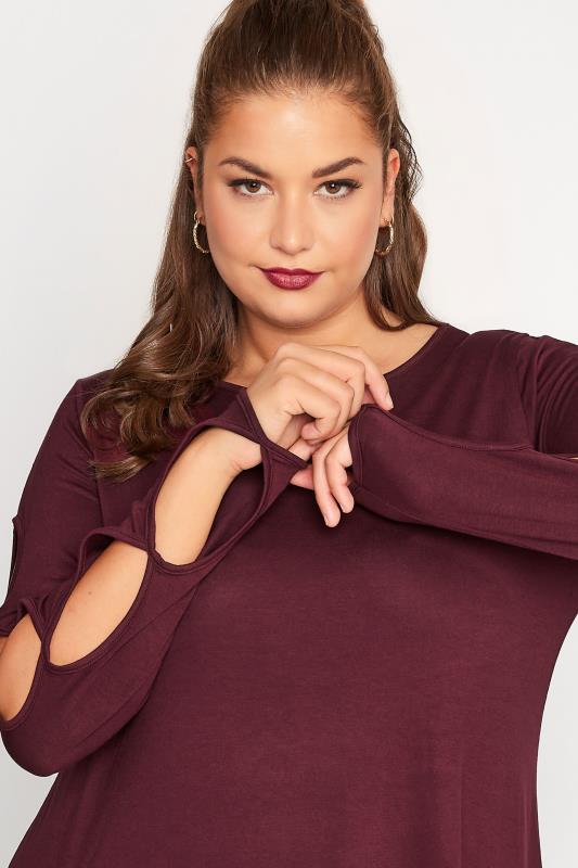 LIMITED COLLECTION Curve Berry Red Cut Out Sleeve Top 4