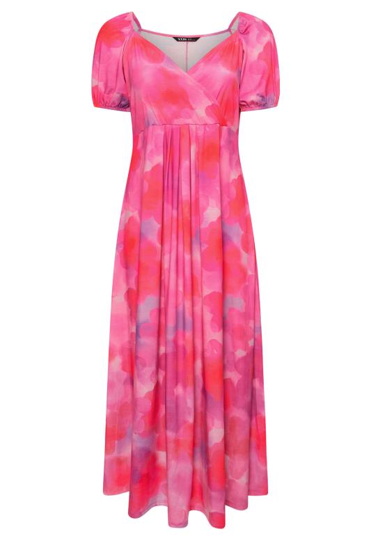 LIMITED COLLECTION Plus Size Pink Blur Floral Print Wrap Maxi Dress | Yours Clothing 5