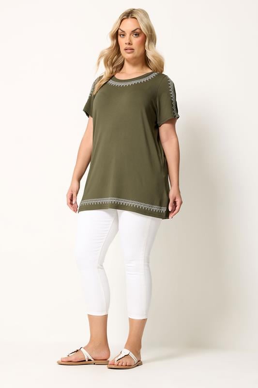 YOURS Plus Size Green Embroidered T-Shirt | Yours Clothing 1