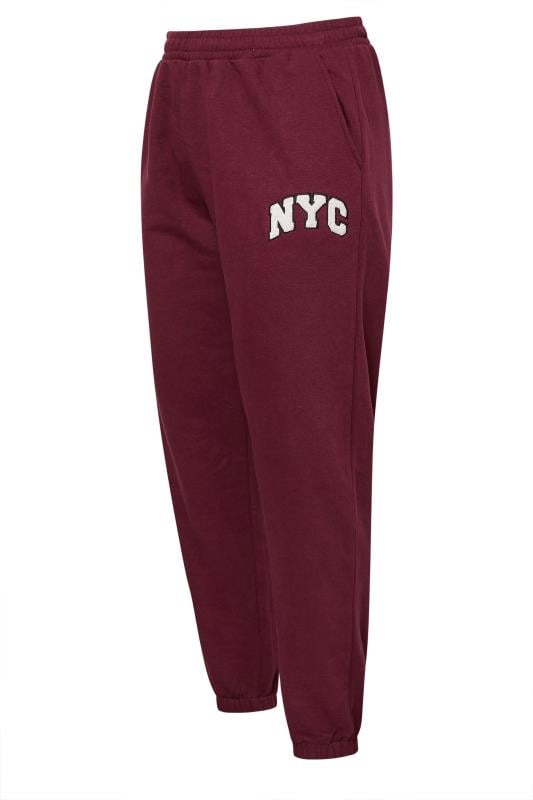 YOURS Plus Size Burgundy Red 'NYC' Slogan Joggers | Yours Clothing  6