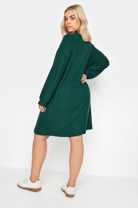YOURS Plus Size Dark Green Soft Touch Zip Neck Jumper Dress | Yours Clothing 3