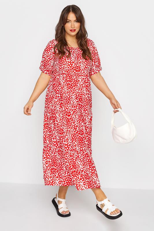 LIMITED COLLECTION Plus Size Red Animal Markings Smock Tier Dress |Yours Clothing 1