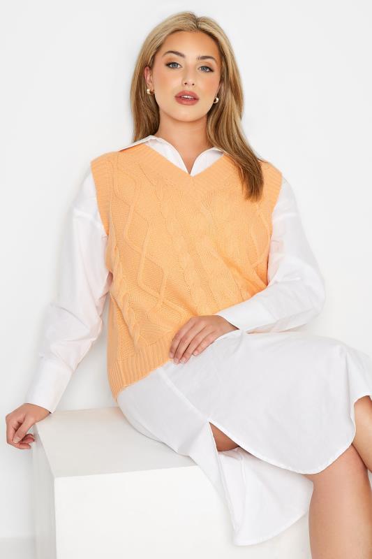 Plus Size  Curve Bright Orange Cable Knit Sweater Vest Top