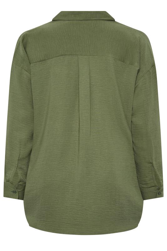 YOURS Curve Plus Size Khaki Green Textured Boyfriend Shirt | Yours Clothing 8