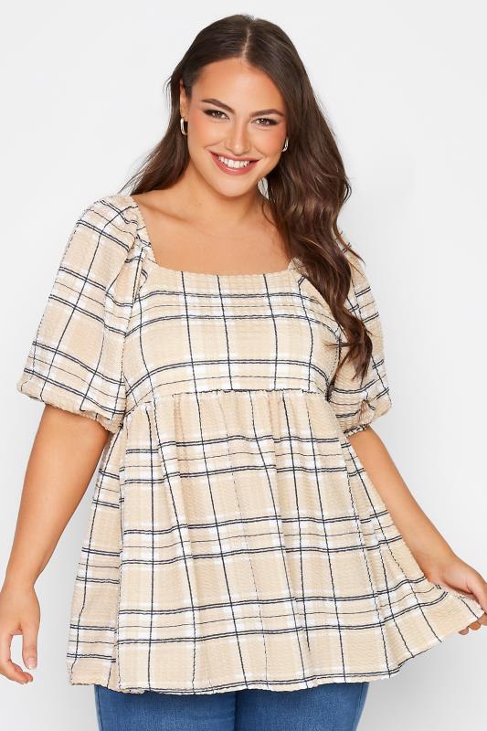 Plus Size  LIMITED COLLECTION Curve Cream Check Milkmaid Top