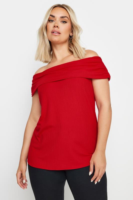 LIMITED COLLECTION Plus Size Red Bardot Top | Yours Clothing 1