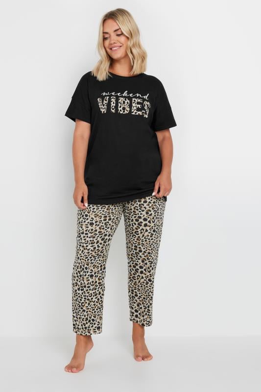 YOURS Plus Size Black 'Weekend Vibes' Wide Leg Pyjama Set | Yours Clothing 2