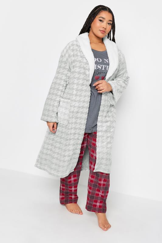 YOURS Plus Size Grey Dogtooth Maxi Dressing Gown | Yours Clothing