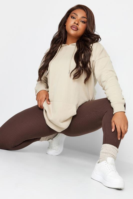YOURS Plus Size Chocolate Brown Ribbed Leggings | Yours Clothing 2