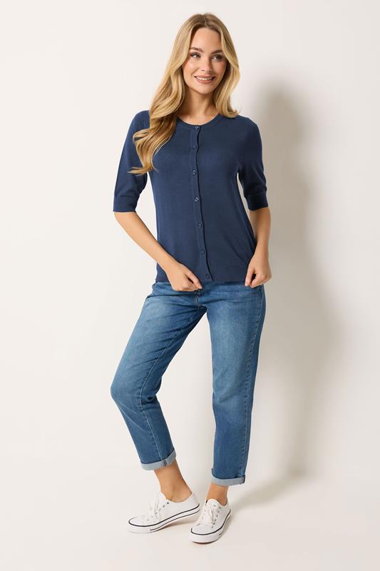 M&Co Navy Blue Button Through Short Sleeve Cardigan | M&Co 1