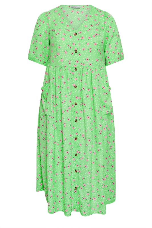 YOURS Curve Green Floral Print Smock Midaxi Dress | Yours Clothing 6
