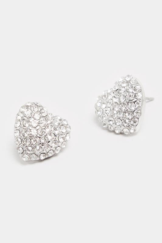 Silver Tone Diamante Heart Stud Earrings | Yours Clothing 3