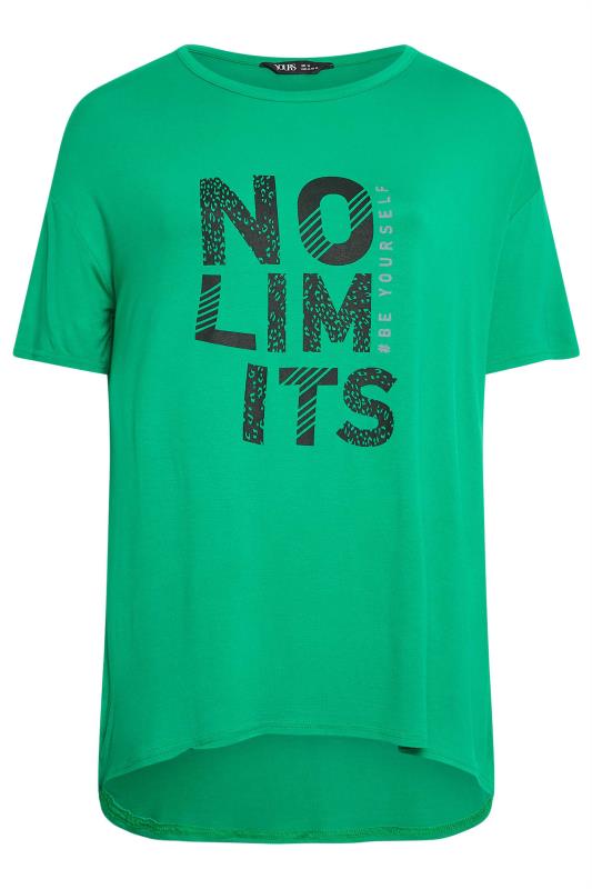 YOURS ACTIVE Plus Size Green 'No Limits' Slogan Top | Yours Clothing 7